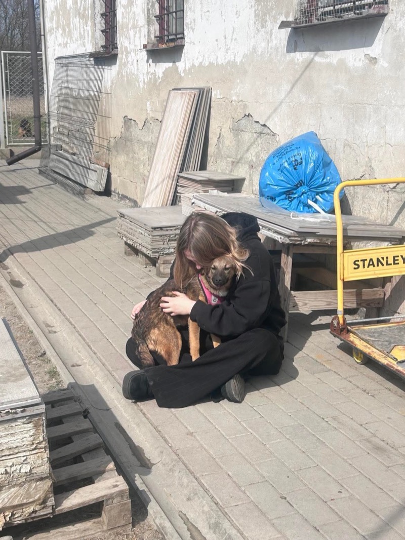 Wolontariuszka przytulająca psa w schronisku w Tarnobrzegu